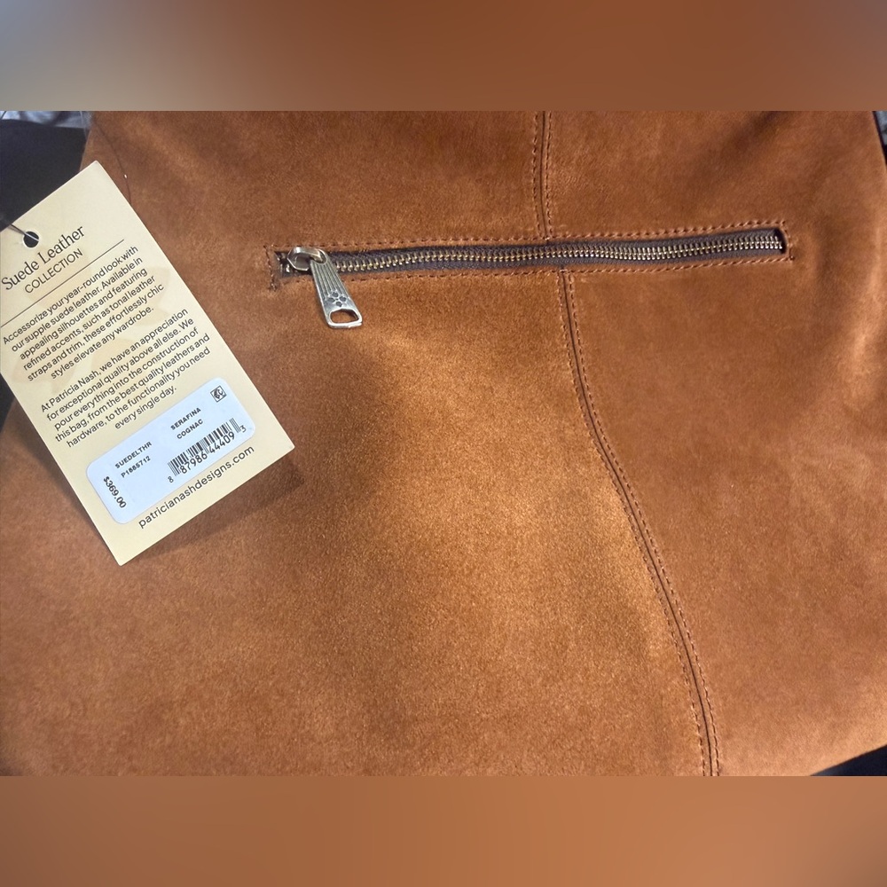 Patricia Nash Suede Satchel in Cognac Brown with Dark Brown Strap - Picture 6 of 11